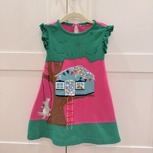 Mini Boden treehouse appliqué sleeveless dress. 3-4T